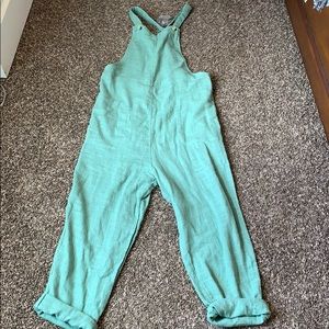 Free People Green Linen Overalls